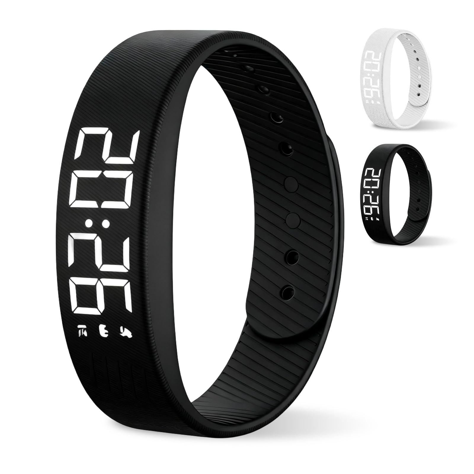 DVDVBOOM Vibrating Alarm Clock Wristband, Waterproof Silent Vibration Watch, Multi-functional Light-up Display Alarm Wristbands for Sports Sleep Monitoring (Black)