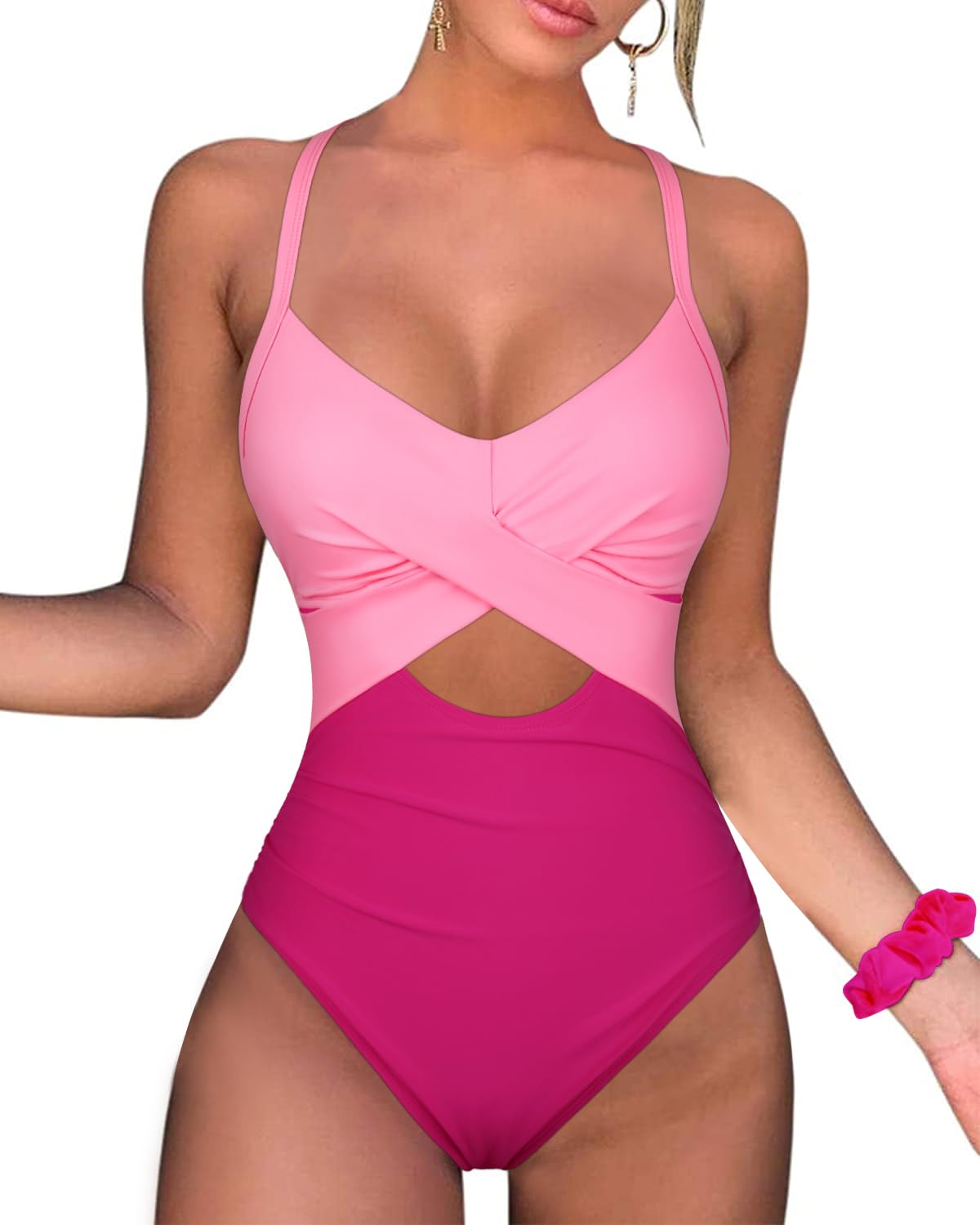 Firpearl Underwire One Piece Swimsuits for Women Ruched Tummy Control Bathing Suits Criss Cross Sexy Cutout Monokini Swimwear