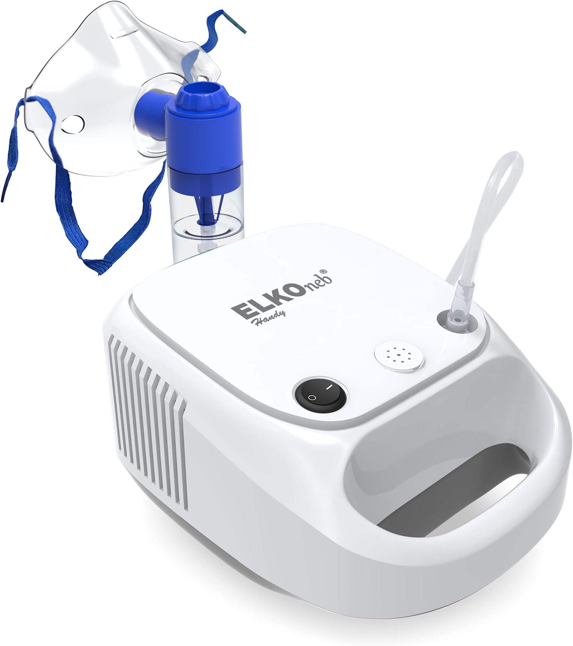 ELKO EL-720 ELKOneb Handy Piston Compressor Nebulizer Machine for Adult & Child with Complete Mask Kit | Flow Adjuster Included (White/Grey)