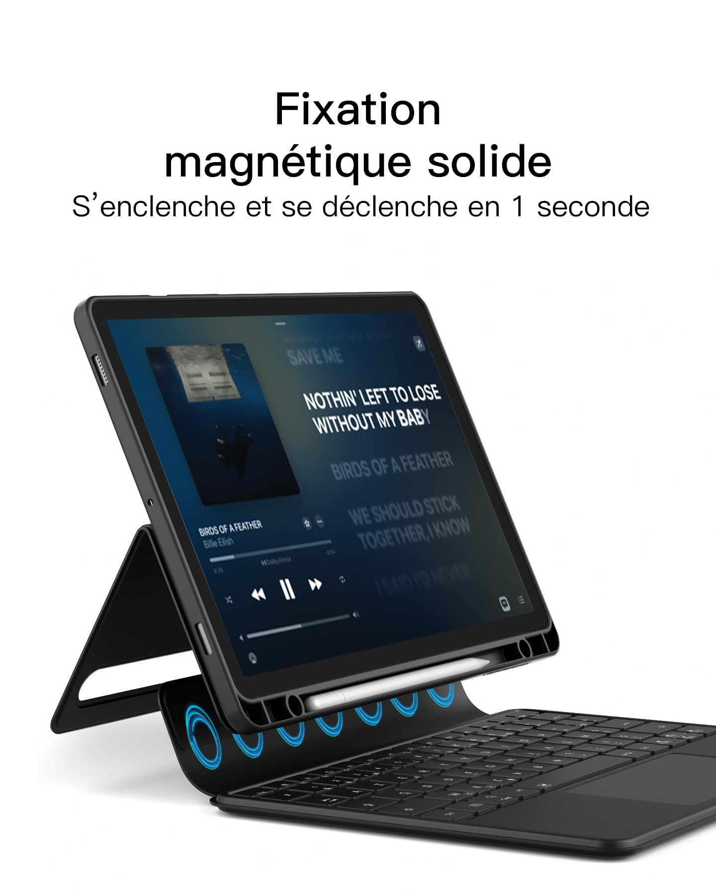 Inateck Étui Clavier Azerty Détachable pour Samsung Galaxy Tab S10 Lite/S10 FE/S9 FE 10,9"/S9 11", Clavier Bluetooth Magnétique avec Pavé Tactile, Portrait/Paysage, Support Stylet Intégré, N0064 Noir