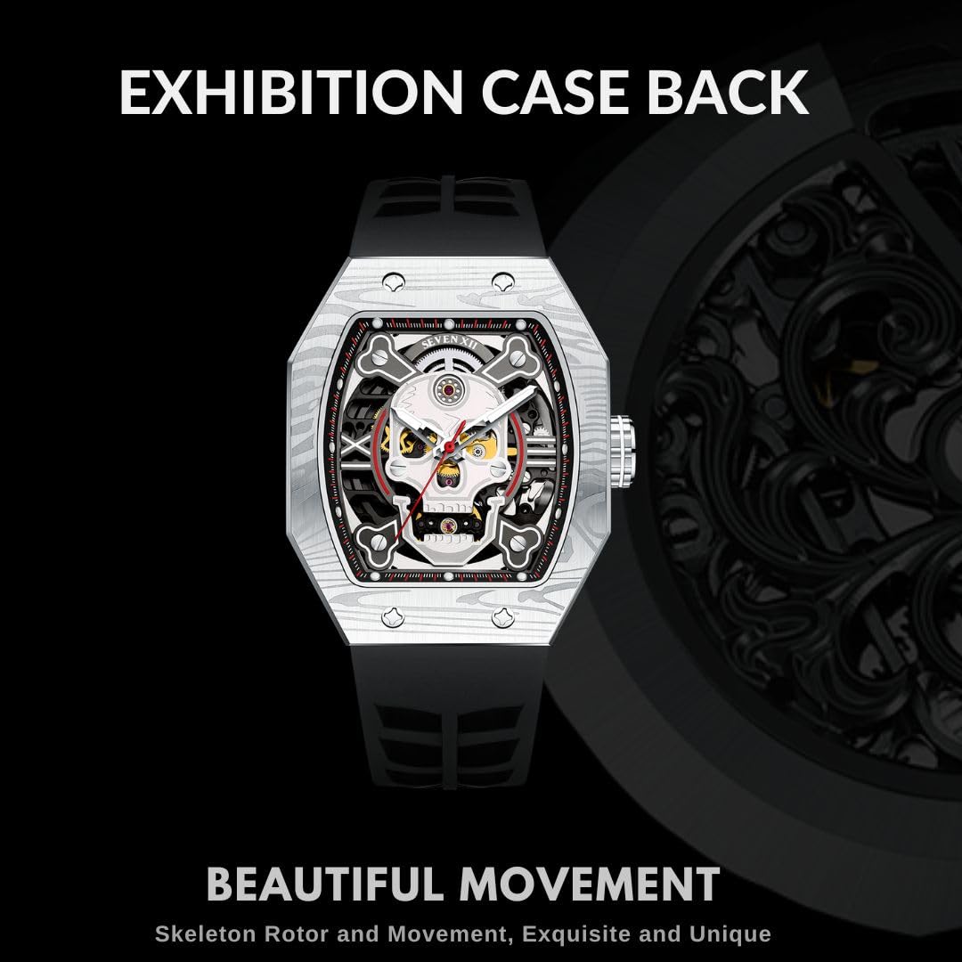 Automatische Herren Uhren Tonneau Schädel Skelett Zifferblatt 70 Stunden Stromreserve Mechanische Uhren Luminöser wasserdichte Saphirspiegel Mode Luxus Uhr S001