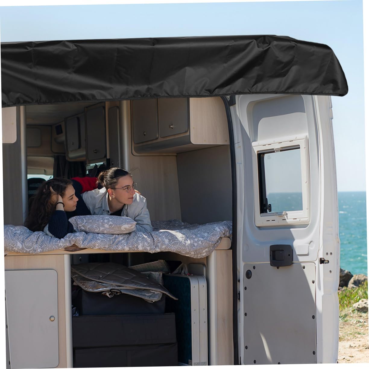 RV Tailgate Sunshade Cover Waterproof Oxford Fabric 176x114cm Canopy for Travel Trailers Protects Against Sun and Rain Small Size