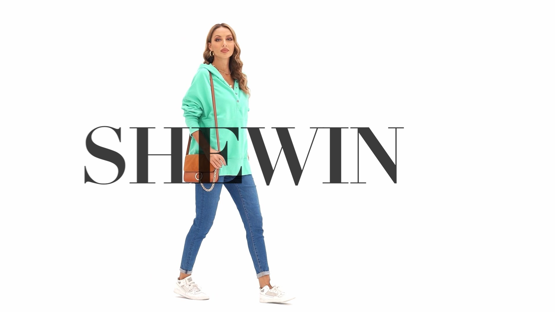 SHEWIN Womens Casual Button V Neck Oversized Sweatshirt Hoodies(B-mint Green)