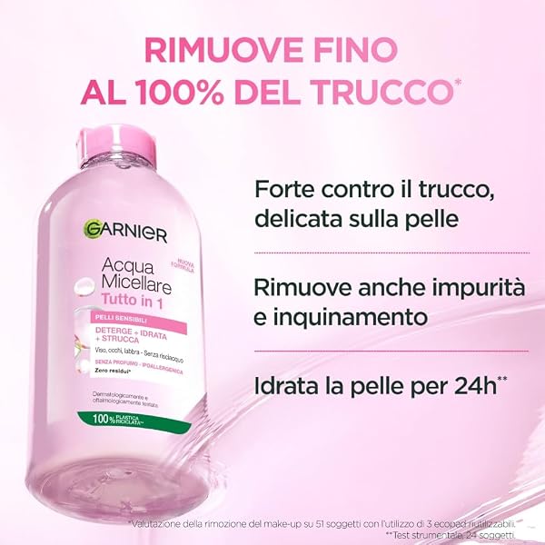 Garnier SkinActive Acqua Micellare Tutto in 1, Per Pelli Sensibili, 100% del Trucco Rimosso, Pelle Detersa e Idratata per 12H, Senza Residui e Senza Risciacquo, Con Micelle e Glicerina, 400 ml - 1