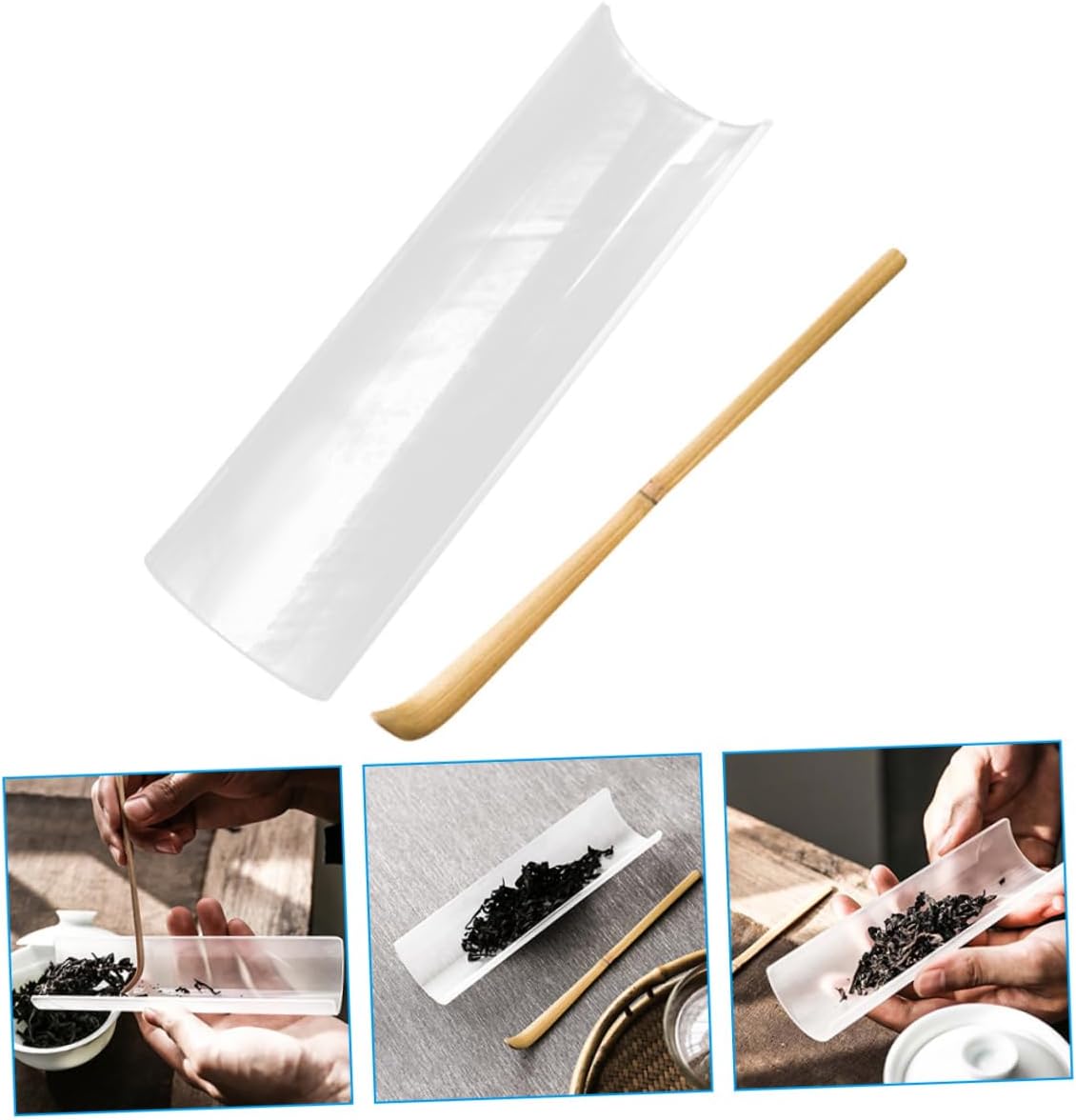 Glass Tea Scoop Set, Matte Finish, Wooden Handle, Simple Design