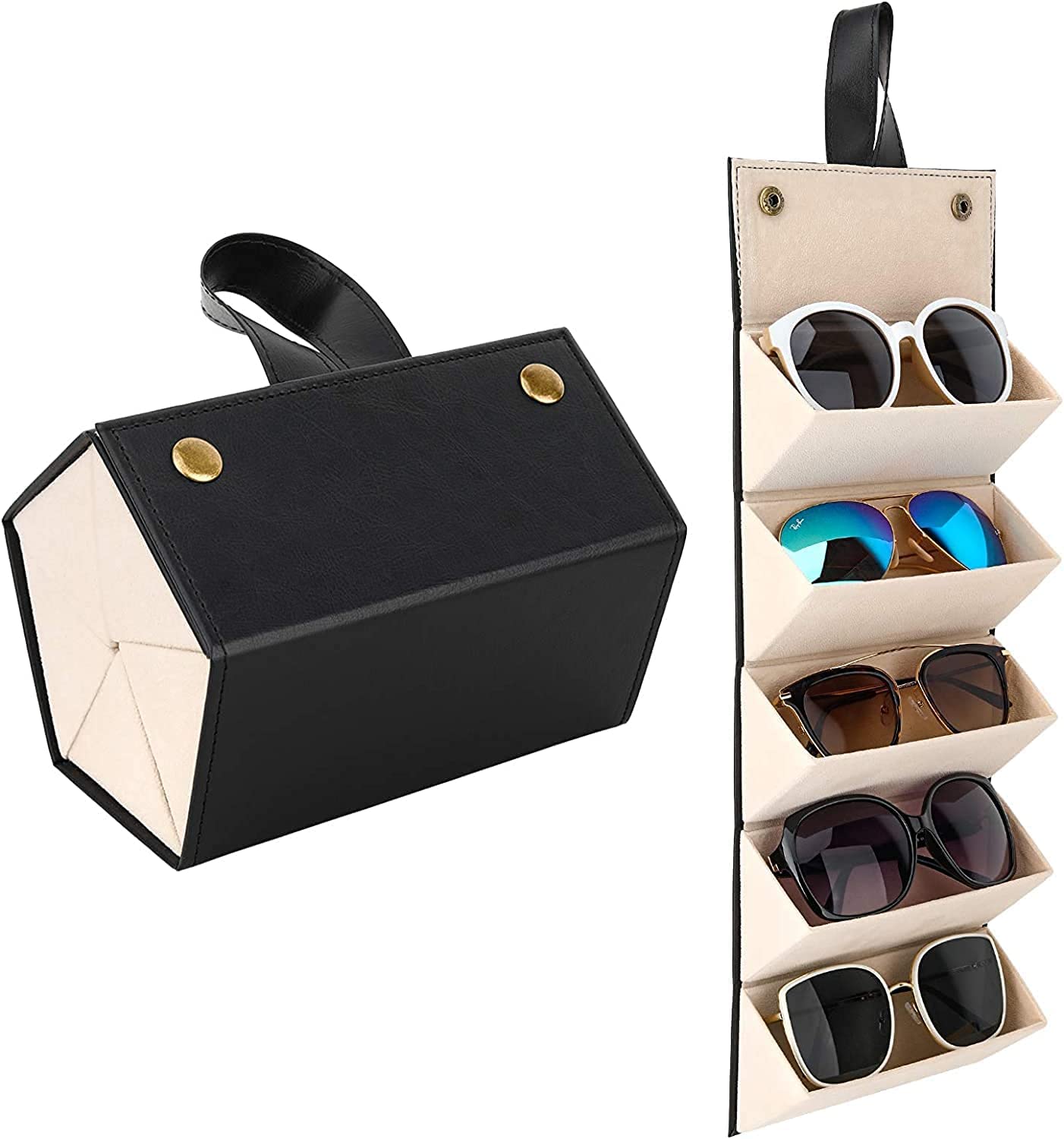 onlyeasy Sunglasses Organizer Compact Travel Glasses Case Multiple Pairs Eyeglasses Storage Box Hanging Eyewear Holder (5 Slot, Black)-picture-5
