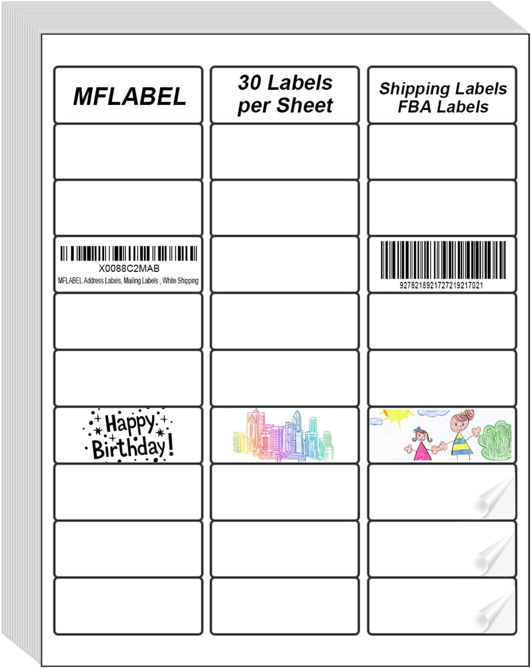 MFLABEL Address Labels, 1"x2-5/8" Mailing Labels, 30-UP White Shipping Labels for Inkjet or Laser Printer, 750 Sticker Labels (25 Sheets), 30 Labels per Sheet : Office Products