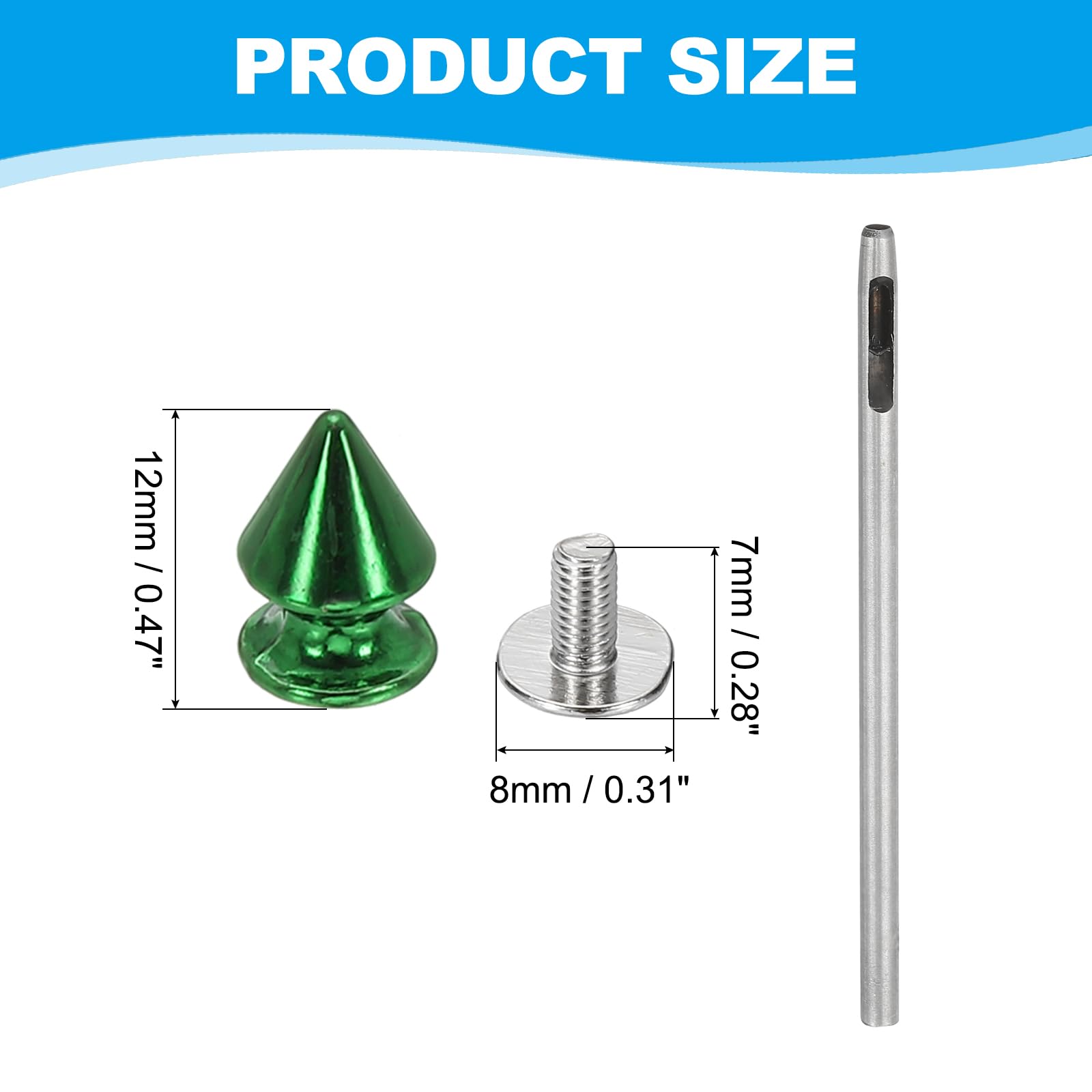 PATIKIL 12mm Studs for Clothing 24 Sets Spikes for Clothes Studs and Spikes Leather Rivets Metal Cone Punk Spikes Screw Posts with Hole Puncher for Leather Jacket Fabric Dark Green - Image 2