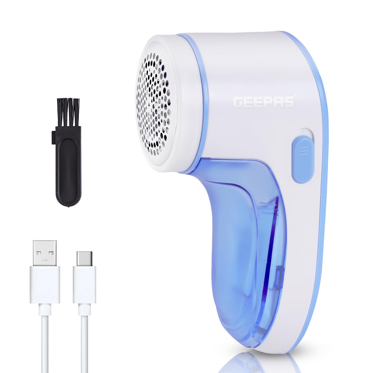 Geepas Blue Lint Remover | Rechargeable Fabric Shaver For Clothes Wool Cotton Upholstery Pills | Portable Bobble Remover Battery Operated 40Min Runtime Auto Shut-Off Detachable Collector 2 Yr Warranty