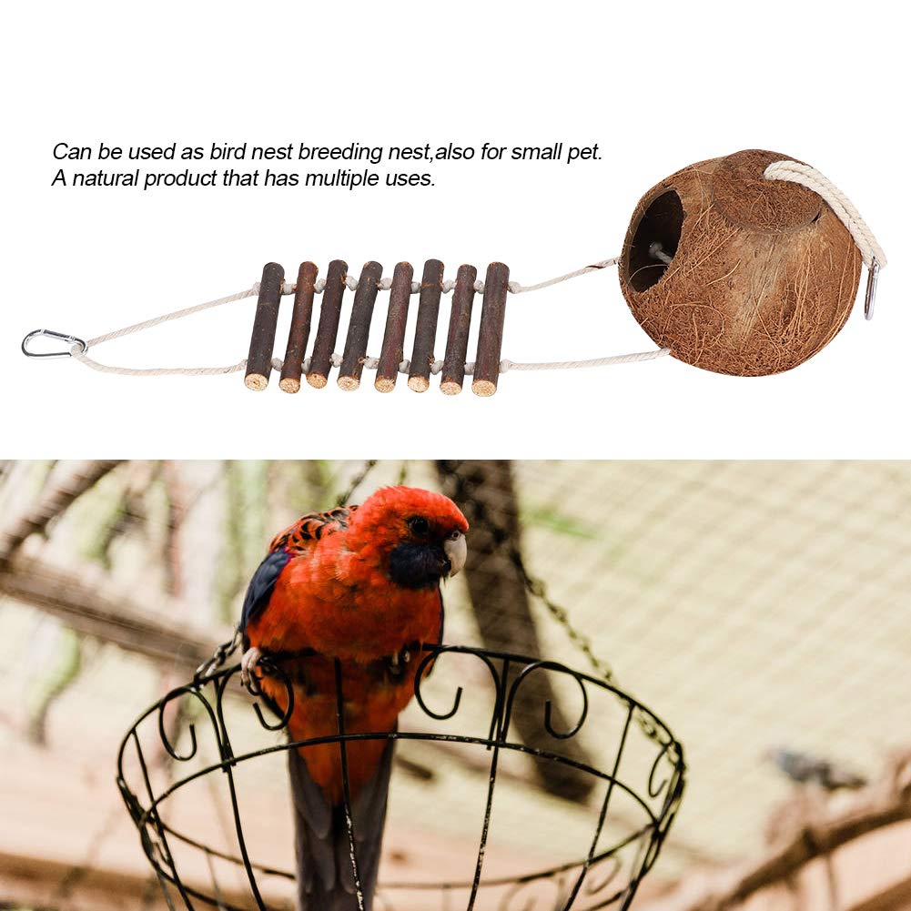 Natürlicher Kokosnuss Vogelkäfig mit Leiter, hängende Schaukel Kletterhängematte gedrehte Leiter aus Holz für Sittiche, Conure, Aras, Liebesvögel, Finken, Mynah
