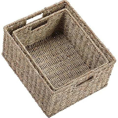 HOONEX Large Wicker Baskets for Storage, Seagrass Baskets with Dual Handles, Woven Baskets for Storage, Set of 2, Natural Cover