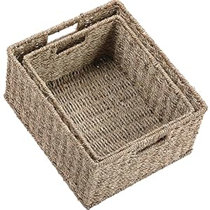 Hoonex large wicker baskets for storage seagrass baskets with dual handles woven baskets for storage set of 2 natural  urban country home decor