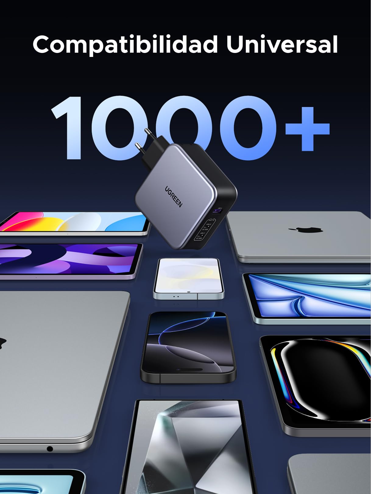 UGREEN Nexode 140 W PD 3.1 Cargador USB C rápido 3 Puertos GAN Tech Toma USB C Compatible con iPhone 16 Plus Pro MAX 15 14 13 12 11 Galaxy S24 S23 S22 A15 Pixel 9 8 7 iPad MacBook Air Pro M3 M2 M1