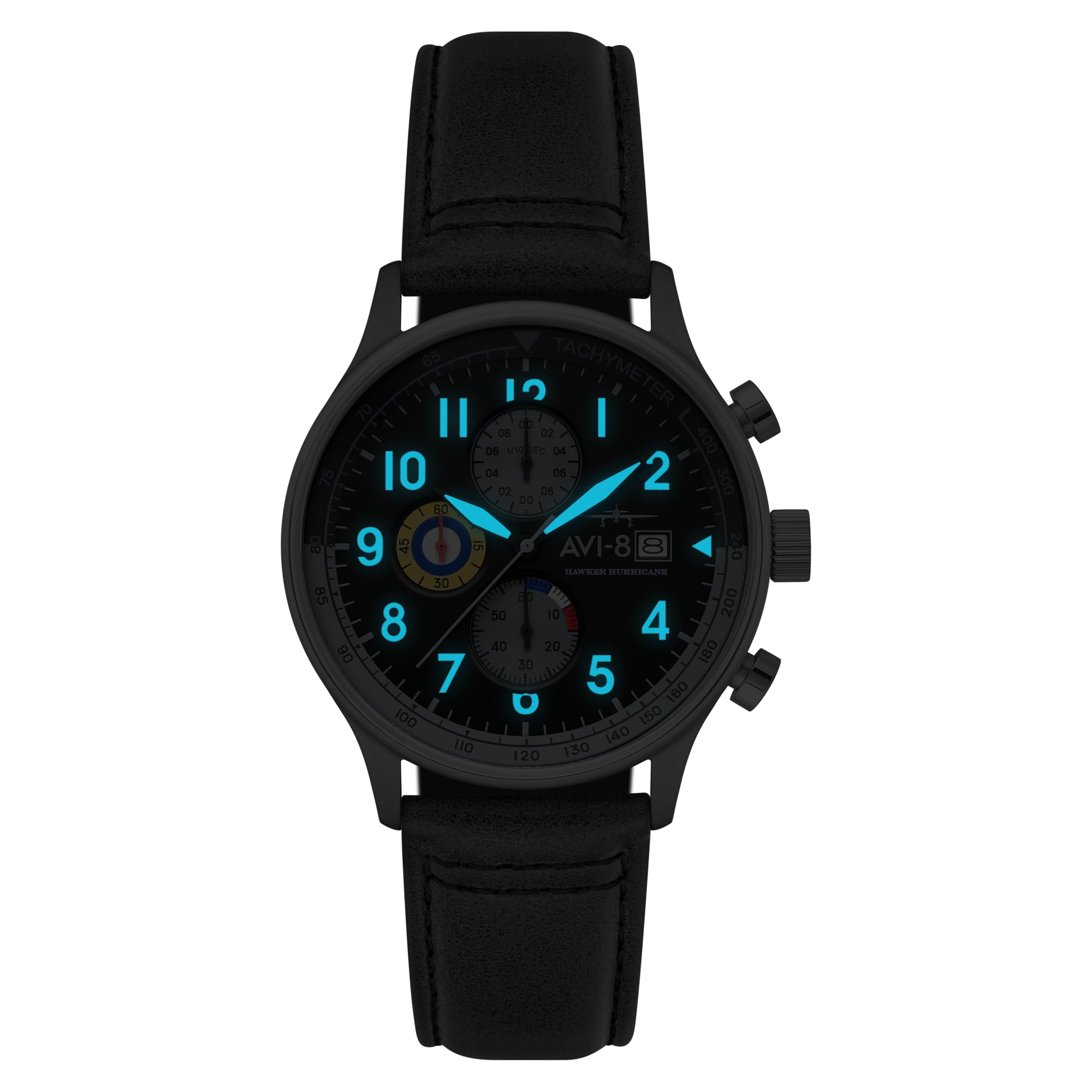 AVI-8 Hawker Hurricane AV-4011 - Reloj para hombre, caja de acero inoxidable de 42 mm, movimiento de cuarzo japonés, correa de piel auténtica, relojes para hombre, cronógrafo clásico, Gris y negro