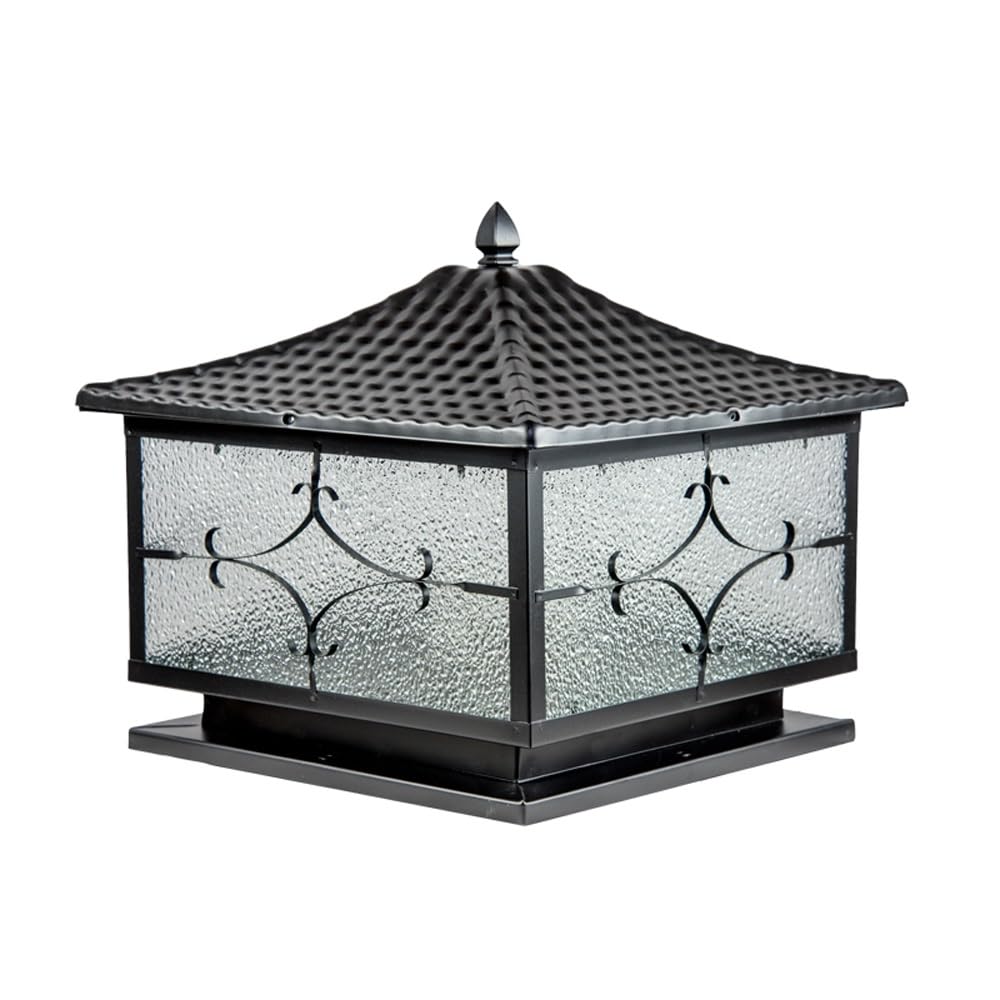 GTHTUHFD Nostalgia Post Cap Lights, Square Deck Fence Lamp, Outdoor Column Lighting For Walkway, Driveway, Patio, Porch,Black-Width:15.7inch/40cm