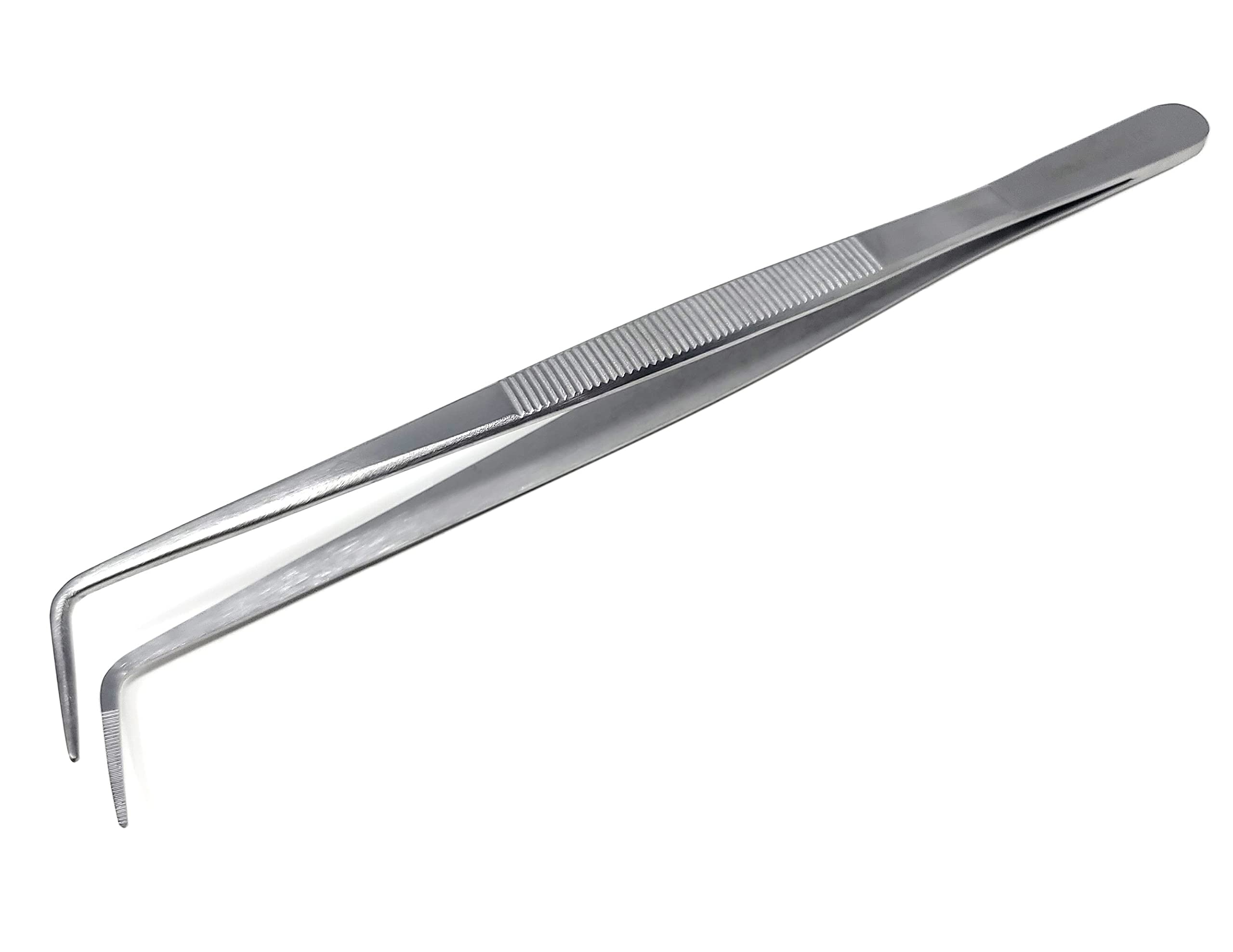 A2Z- High Precision Grade Stainless Steel Lab Tweezers 90 degree Angled Precision Point with Serrated Tips and Non Slip Grip Labware, Inspection &