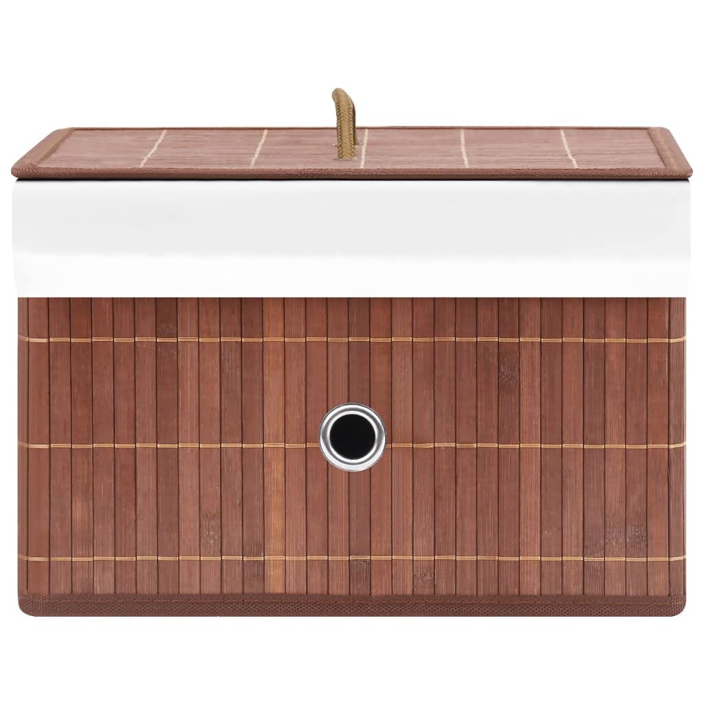 4 Stück faltbare Bambus Aufbewahrungsboxen mit Öse, braun, aus Bambus und gewebtem Stoff, ideal für Schals, Socken und Unterwäsche, platzsparend zusammenfaltbar für Regale