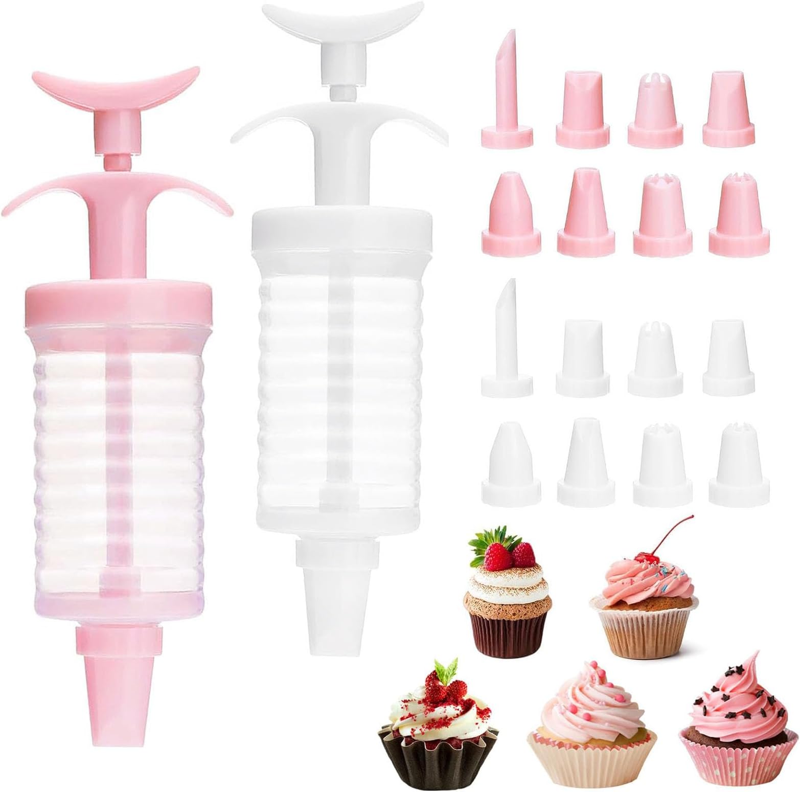 2 Sets Icing Piping Kit with 16 Nozzles and Syringe, Cake Decorating Tools for Cupcake Cookie Baking, Dessert Decorator Set with Piping Tips, DIY Baking Gift for Home Bakers
