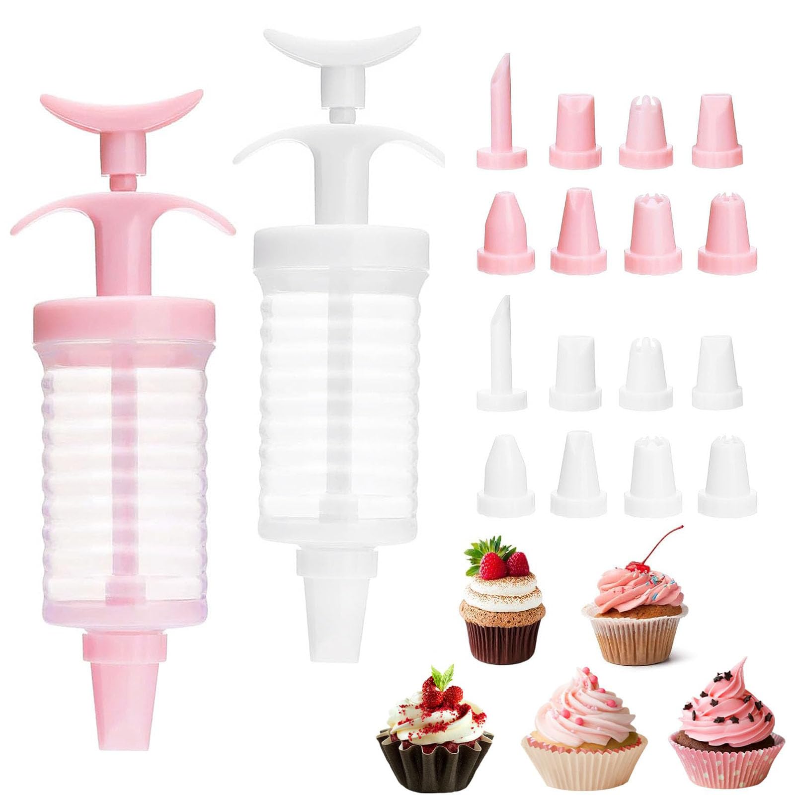 2 Sets Icing Piping Kit with 16 Nozzles and Syringe, Cake Decorating Tools for Cupcake Cookie Baking, Dessert Decorator Set with Piping Tips, DIY Baking Gift for Home Bakers