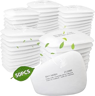 LAMANICE 50PCS Filter Cottons of Respirator, 5N11 Replaceable Particulate Filter Cotton for Gas Respirator 6000 6100 6200 6800 7501 7502 Series, Used in Spray Paint Dust Particles, White