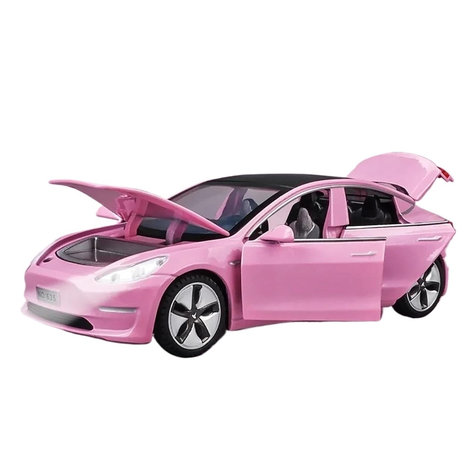Scale Die-Cast Metal 1 32 Tesla X Alloy Car Model Die-casting Scale Car Model Boy Toy Sound And Light Pull Back For Vehicles Fans(MODEL 3 pink)