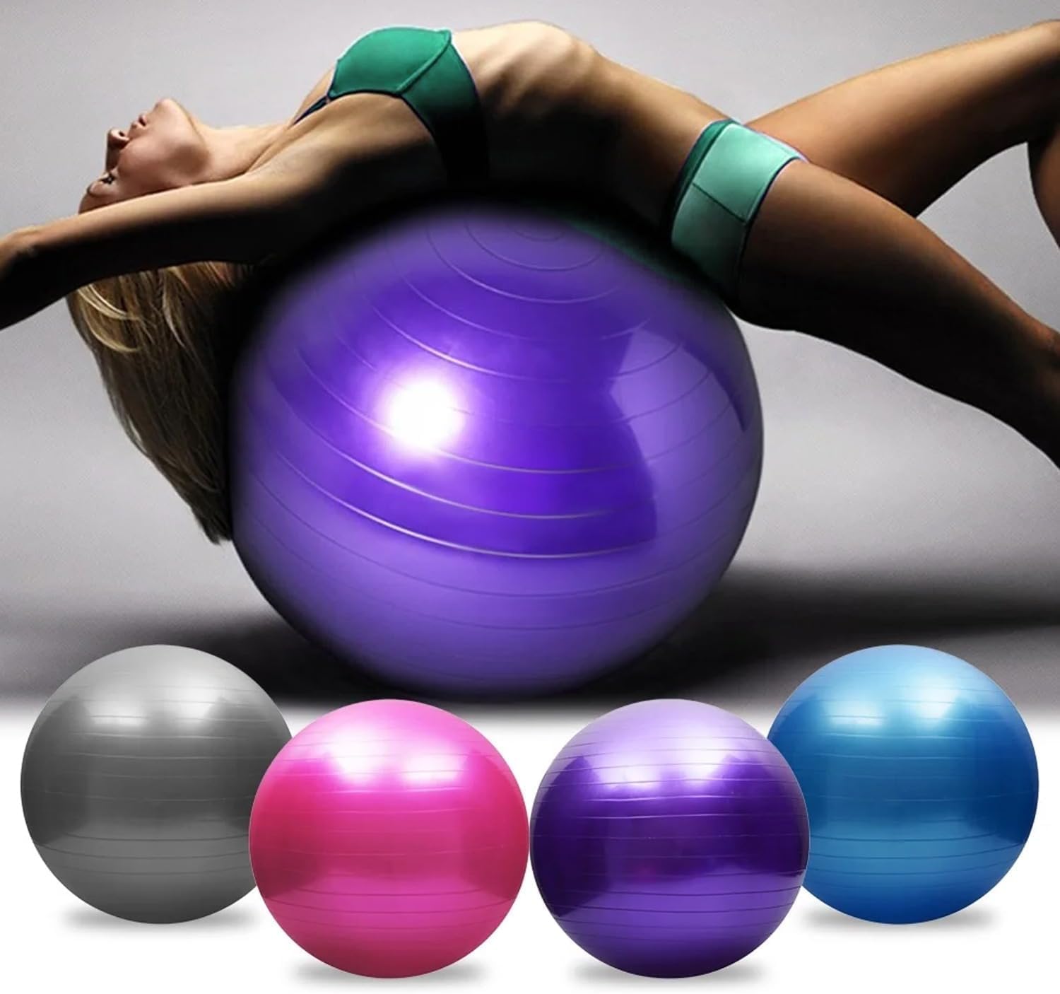 CELINO making your day Gym Ball Exercise Fitness Yoga 55cm 65cm 75cm Fitness Pregnancy Swiss Pilates (Purple, 65 cm)