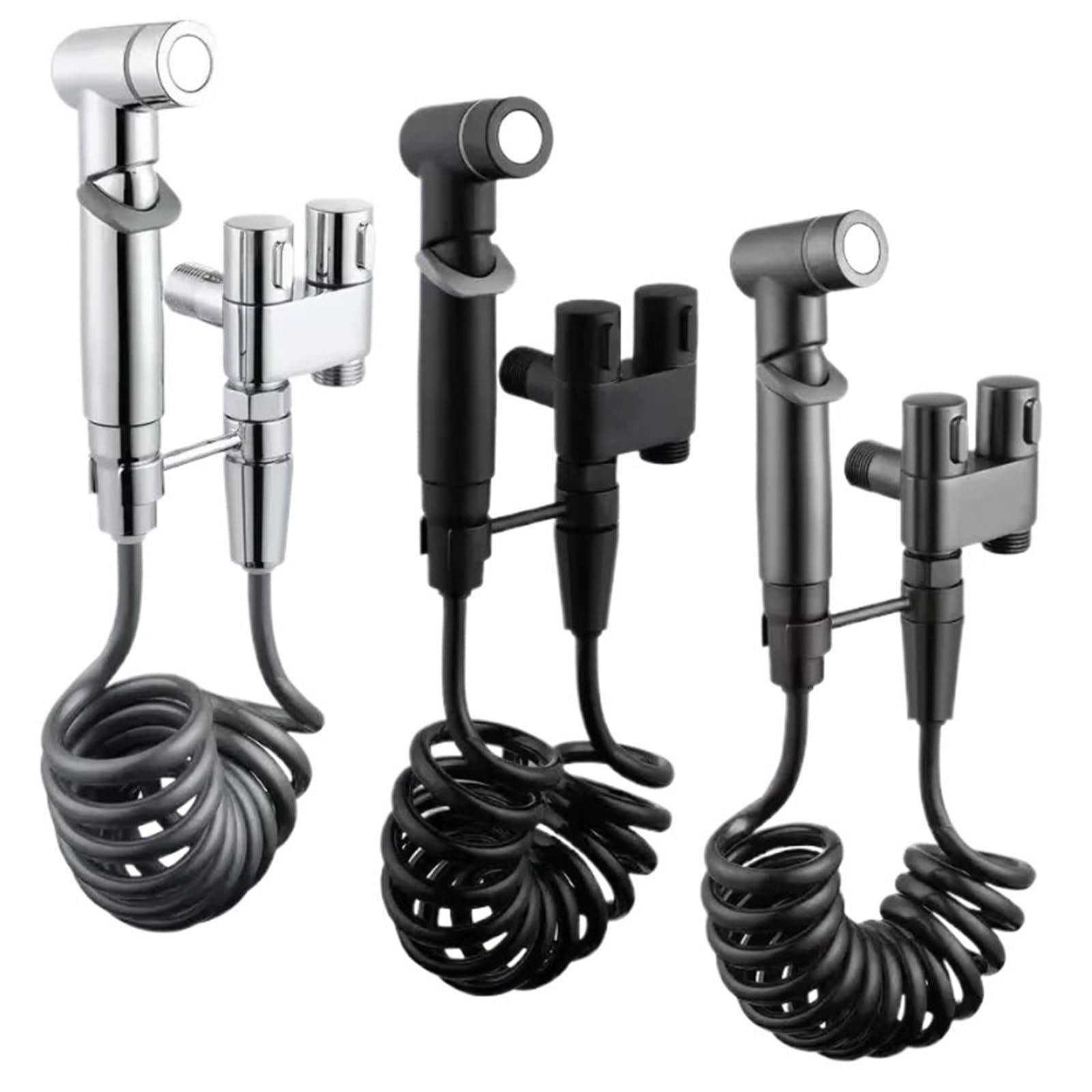 ZYCHSJXA Silver/Black/Gray Bidet Faucets Stainless Steel Bathroom Toilet Faucet Sprayer Set Hygienic Shower Bide Tap(Black)