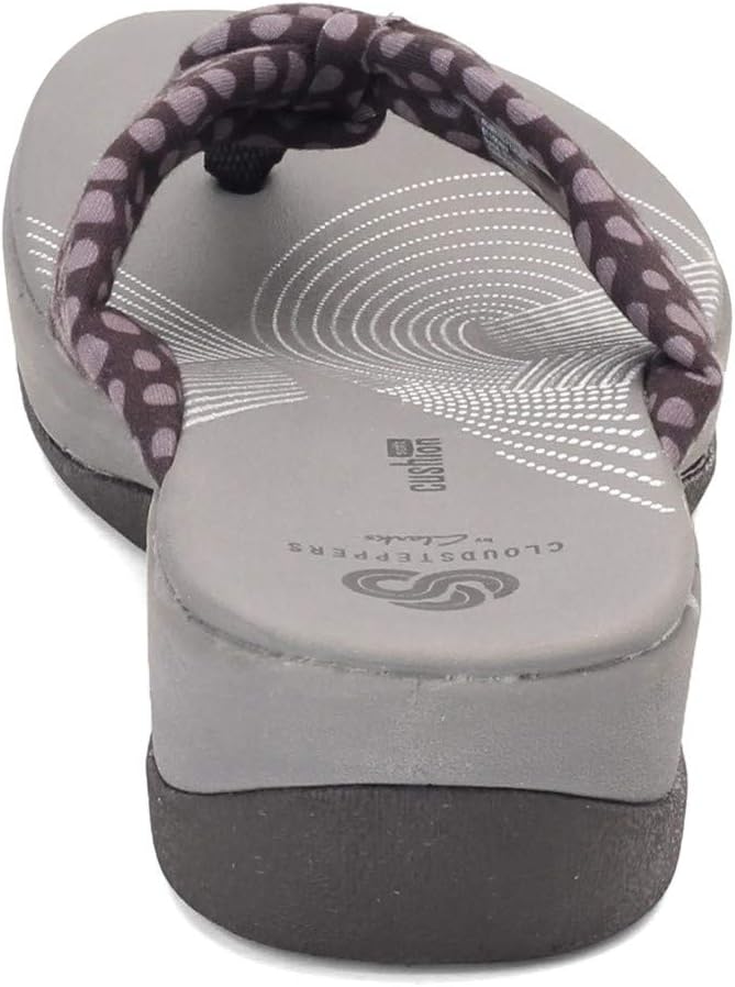 Clarks Women's Arla Glison Flip-Flop 5 Black Textile Grey Dots