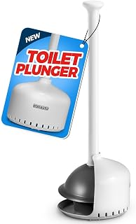 FORASTO Heavy Duty Toilet Plunger with Holder - Double Layer Seal, Hidden Design, Ventilated Storage, White Bathroom Essential