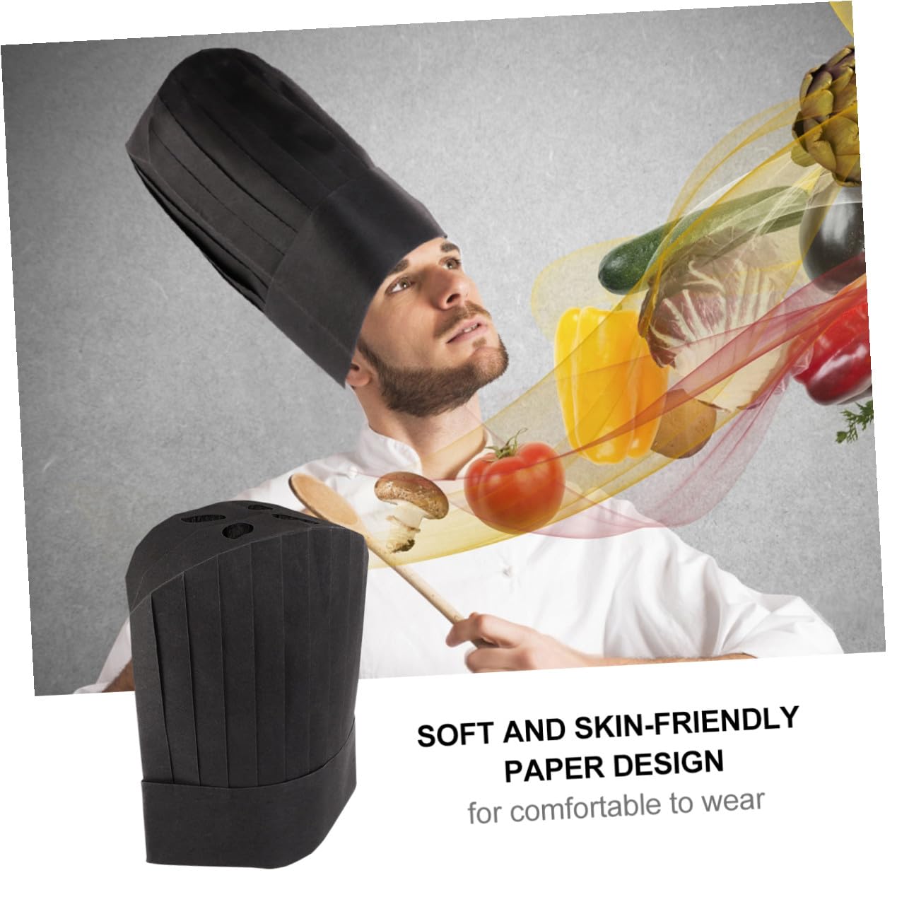 Gorro de Chef Desechable 20 Piezas Papel Negro para Cocineros | Cómodo y Suave al Tacto, Uso Desechable, para Escuelas de Cocina y Colegios, Talla 28x30cm