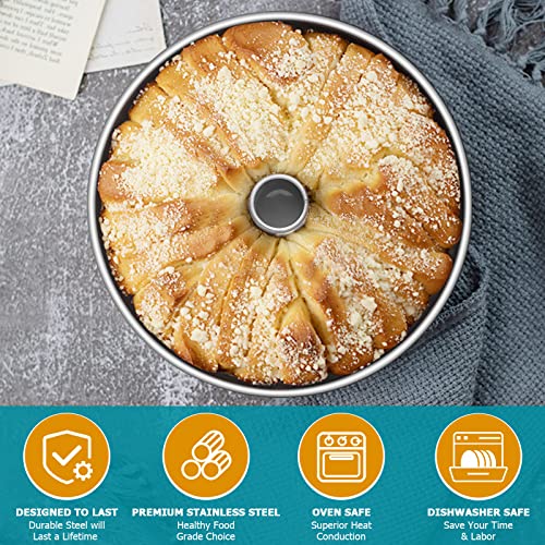 Image of E-far Angel Food Cake Pan, 10-Inch Stainless Steel Tube Pan for Baking Pound Chiffon Cake, One-piece Design & Non-toxic, Dishwasher Safe