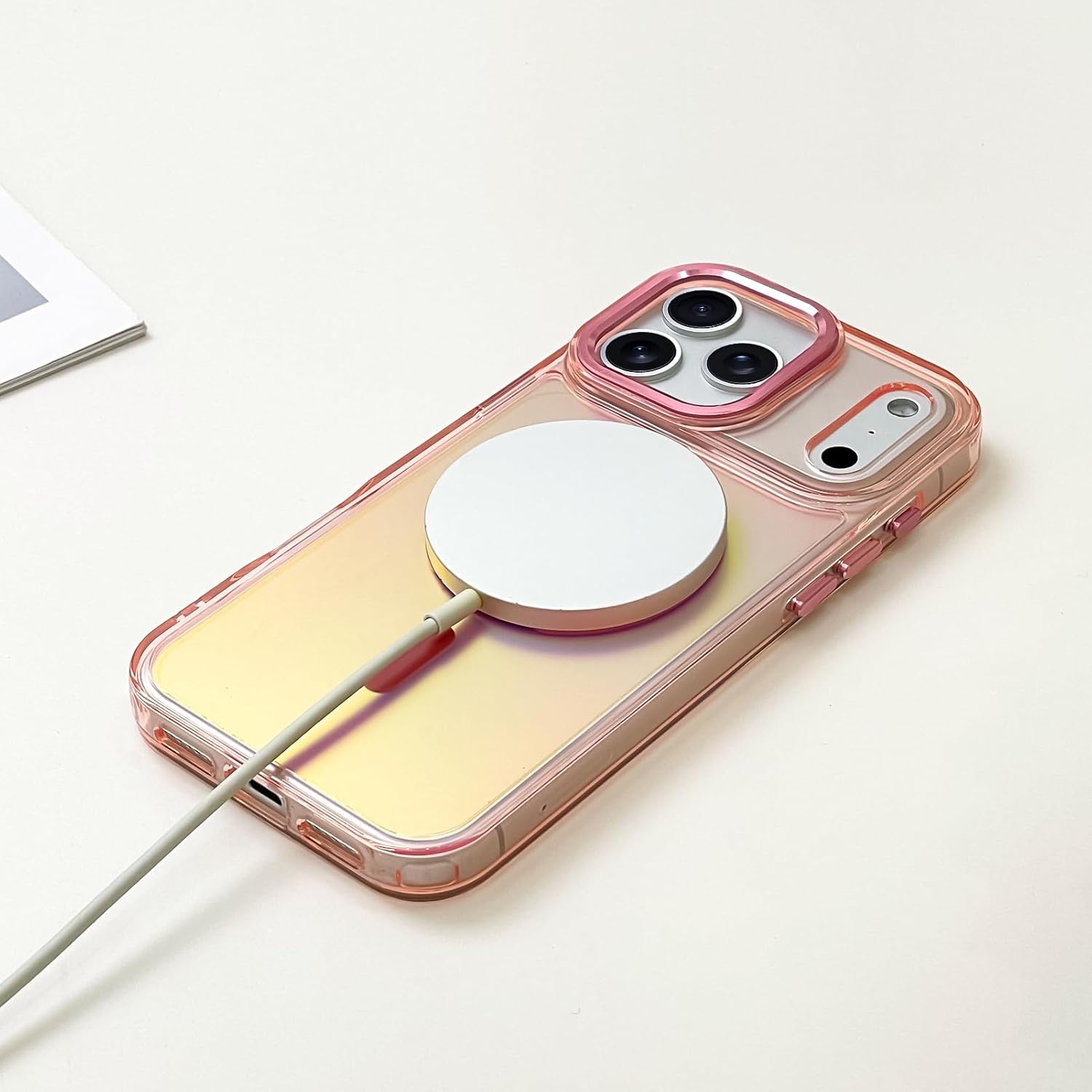 SAKUULO Magnetic Case for iPhone 17 Pro Max Compatible with Magsafe, Bling Laser Iridescent Florescent Crystal Sparkly Luxury Shockproof Protective Cover for Women Men, Pink - Image 5