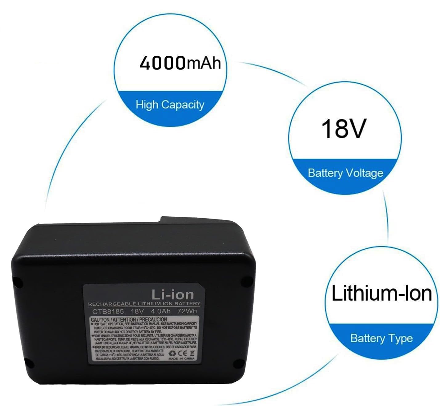 Batterie 18 V 4000 mAh CTB8185 72 Wh pour CTB7185 CTB8187 compatible avec Snap CT7850 CTL7850 CT8810 CDR7850H