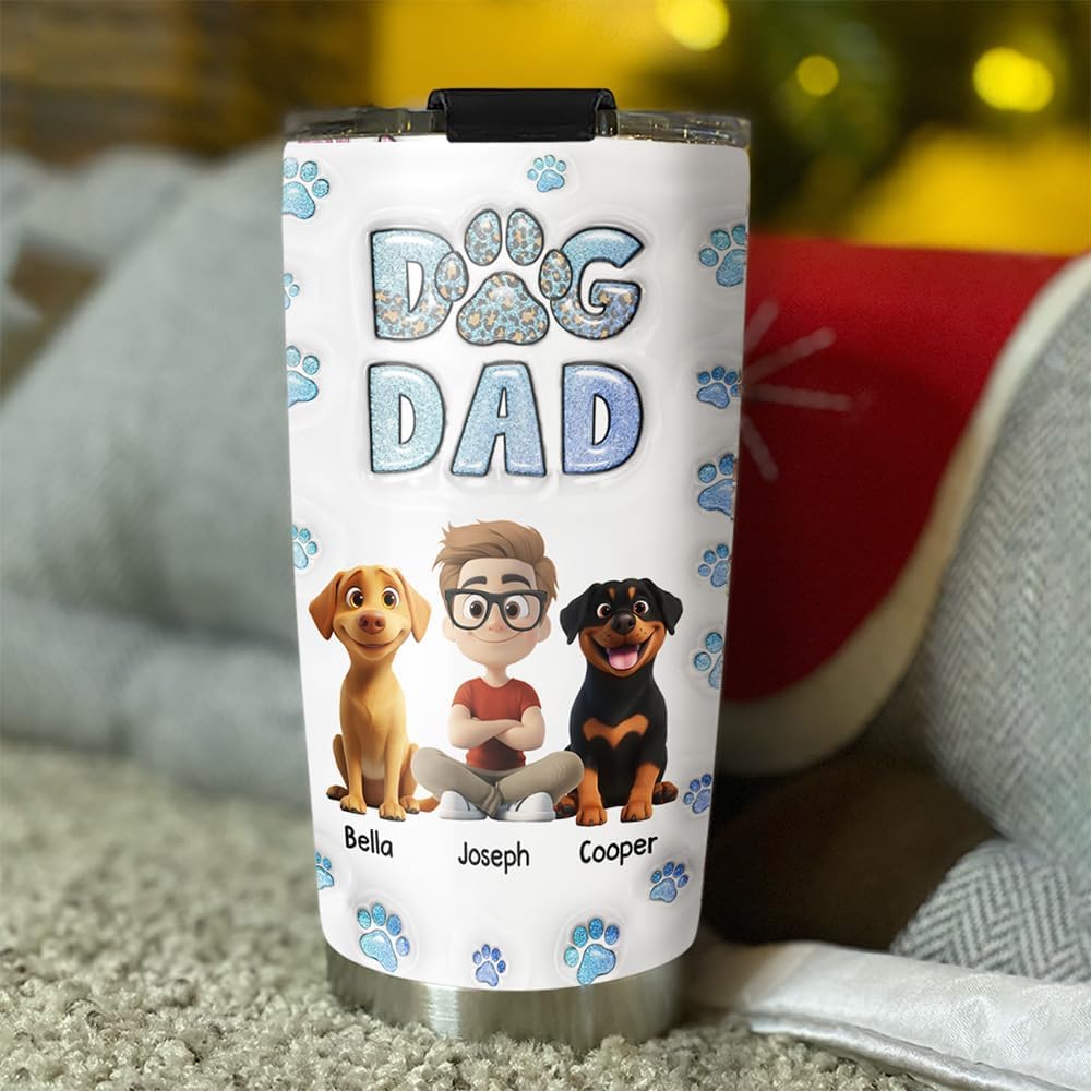 Dog Dad Handsome Chibi Mug - Personalized 3D Inflated Effect Tumbler with Name - Fathers Day Birthday Gifts For Dog Lovers, Dad Gifts for Men, Custom