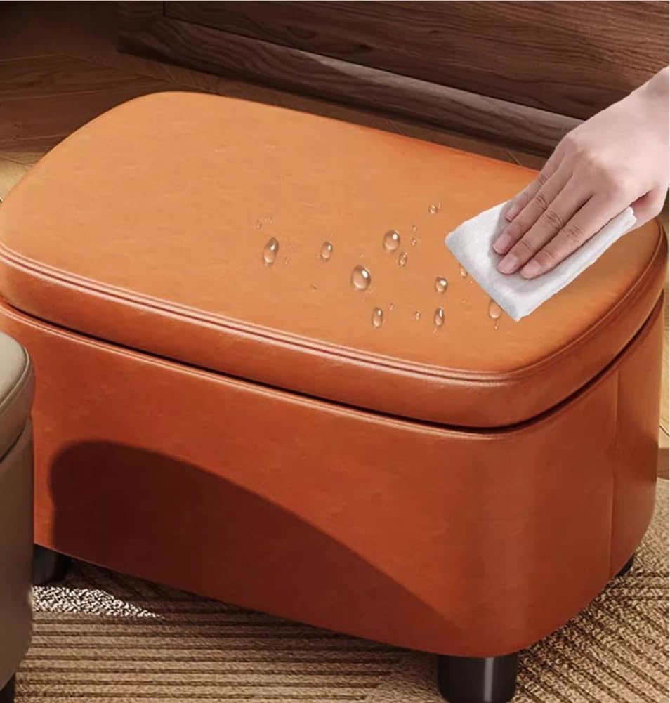 Modern Storage Ottoman Faux Leather Foot Rest Stool with Hinged Lid,Upholstered Ottoman Storage Thicken Foam Padded Seat for Living Room Entryway (Black)