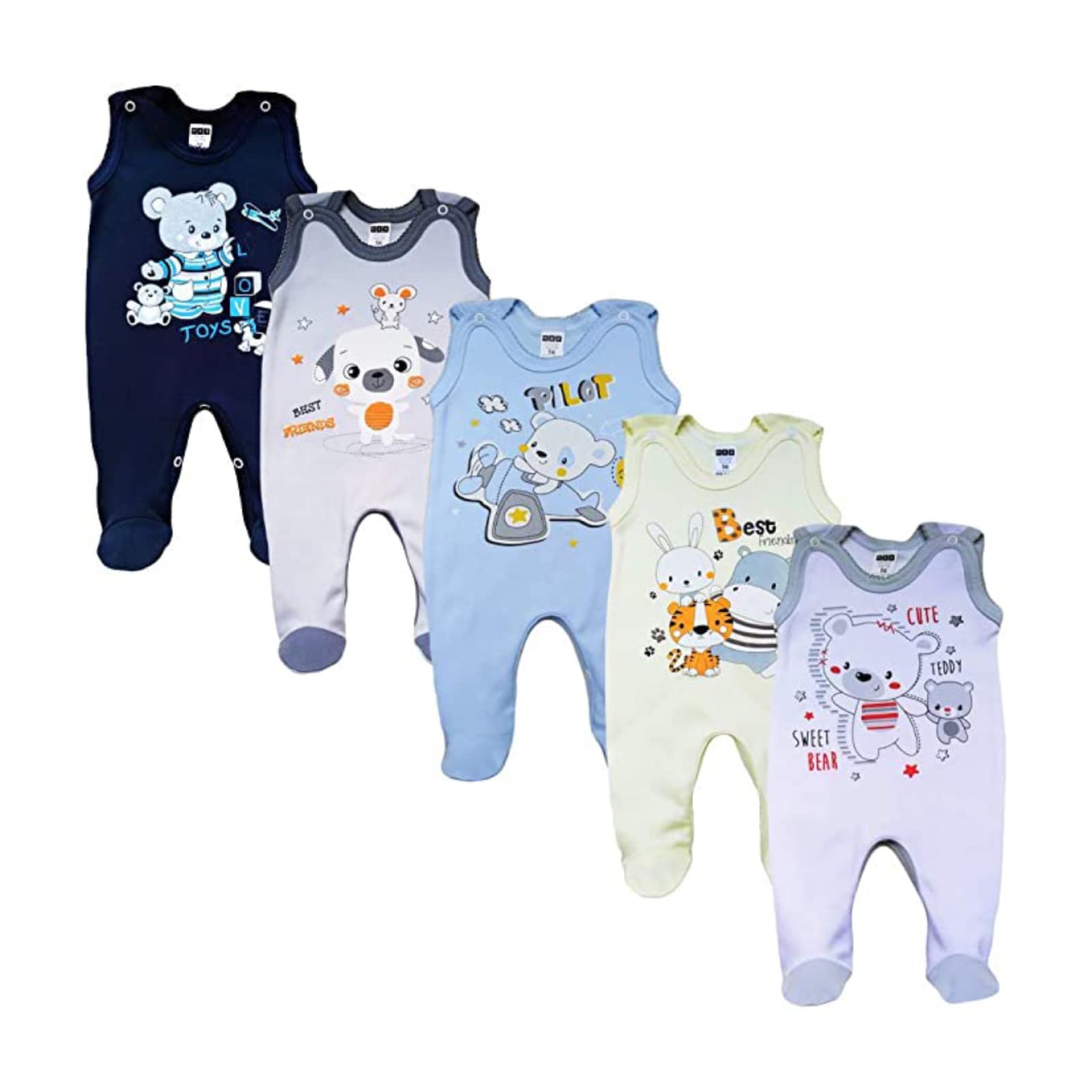 MEA BABY grenouillère bébé unisexe 100% coton, lot de 5, avec imprimé, pour filles et garçons (Parent)