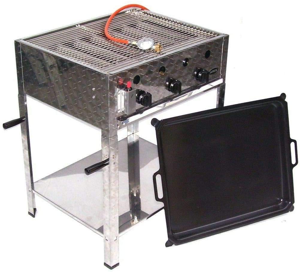 D&L Grill à gaz professionnel 55510 + kit barbecue 511 + poêle 504 + chariot 512 Set de 6 cocottes à gaz en acier inoxydable AWZ 10 kW 3 feux