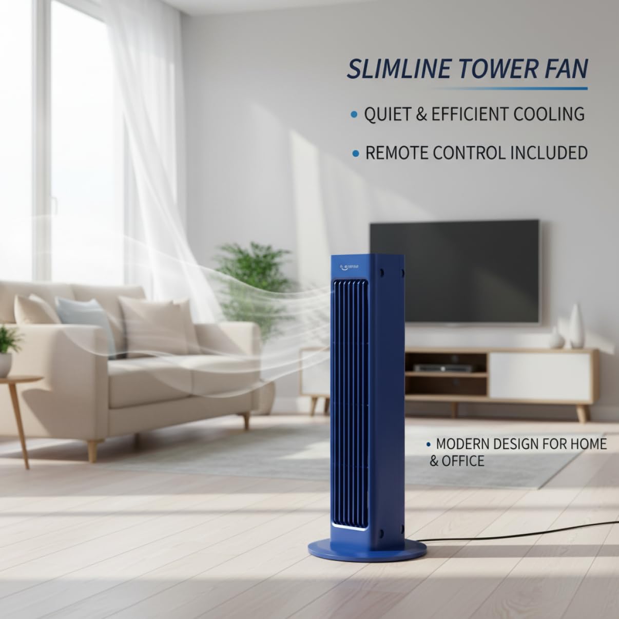 Ventilador de Torre con Control Remoto, Ventilador de refrigeración portátil oscilante de 60° para Dormitorio, Torre silenciosa con batería de 4000 Mah y Soporte de Pared 3 en 1, Abs Azul