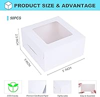 Vista 2 de Zzrywuty 50 Packs 5x5x2.5in White Cookie Boxes, Bakery Boxes with Window, Mini Cake Boxes, Food Container Boxes for Cookies, Pastry, Pie