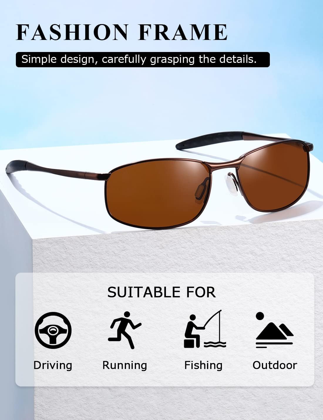 AEVOGUE Polarized Sunglasses For Men Rectangle Metal Frame Retro Sun Glasses AE0395 - Image 5
