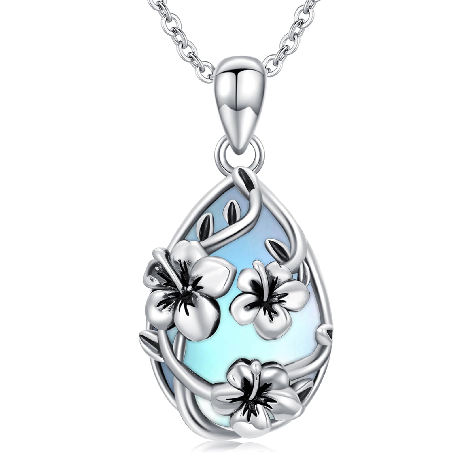 JUSTKIDSTOY Moonstone Necklace 925 Sterling Silver Teardrop Pendant Necklace Jewelry Gifts for Women Girls