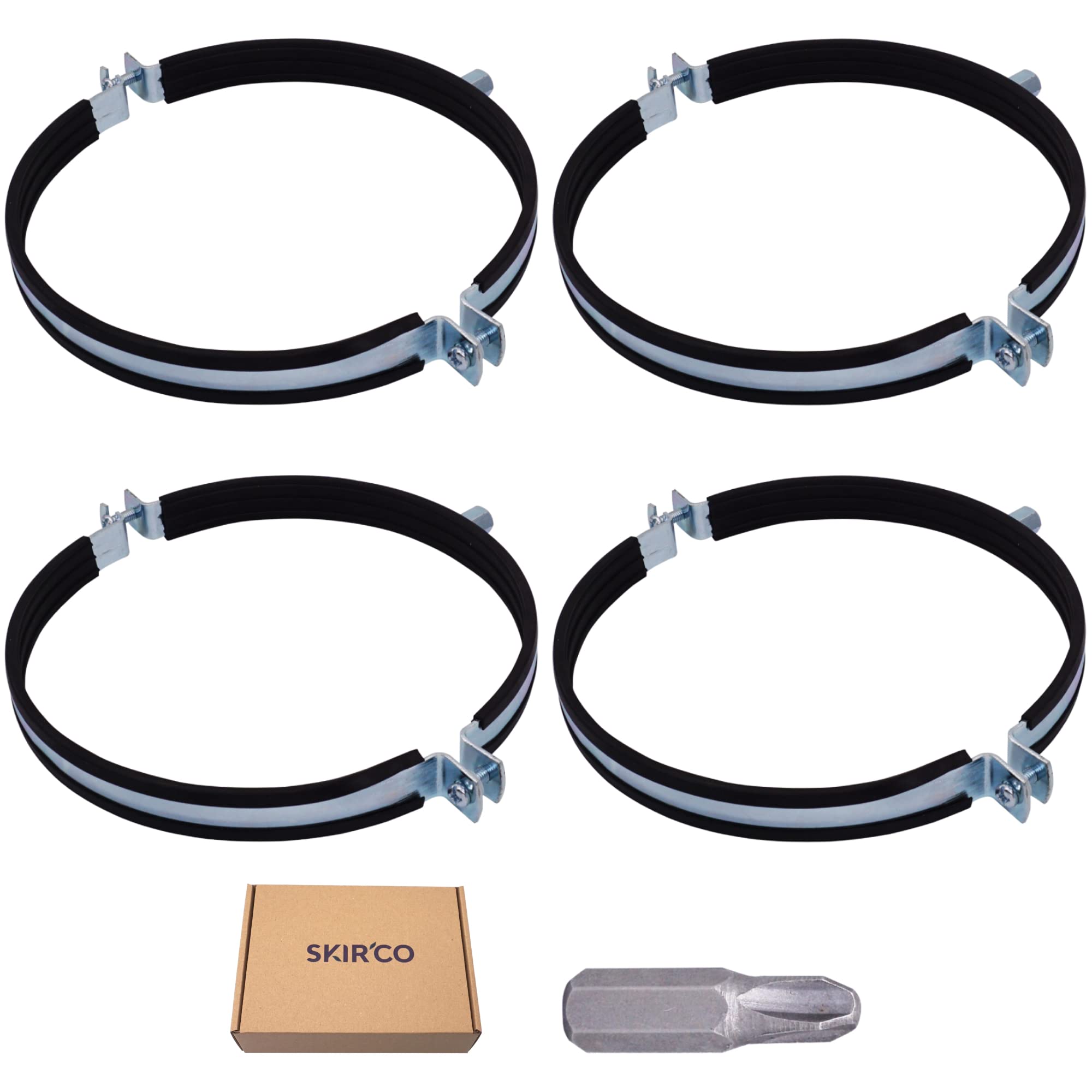 Soportes de tubería con forro de goma SKIR'CO para tuberías de 200 mm, abrazaderas de montaje en pared y techo