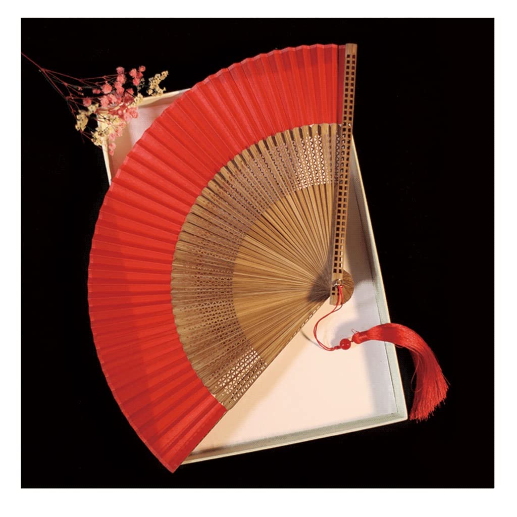 NZPOST folding fans Hand Held Folding Fans Chinese Fans Vintage Retro Style Handheld Fan with Tassel for Decoration Wedding Birthday s Hand Fans (Red)