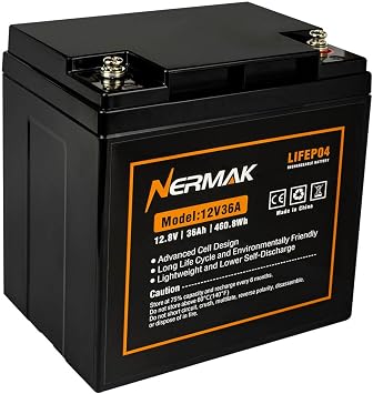 NERMAK 12V 36Ah Lithium Ion LiFePO4 Deep Cycle Rechargeable Battery,40A BMS