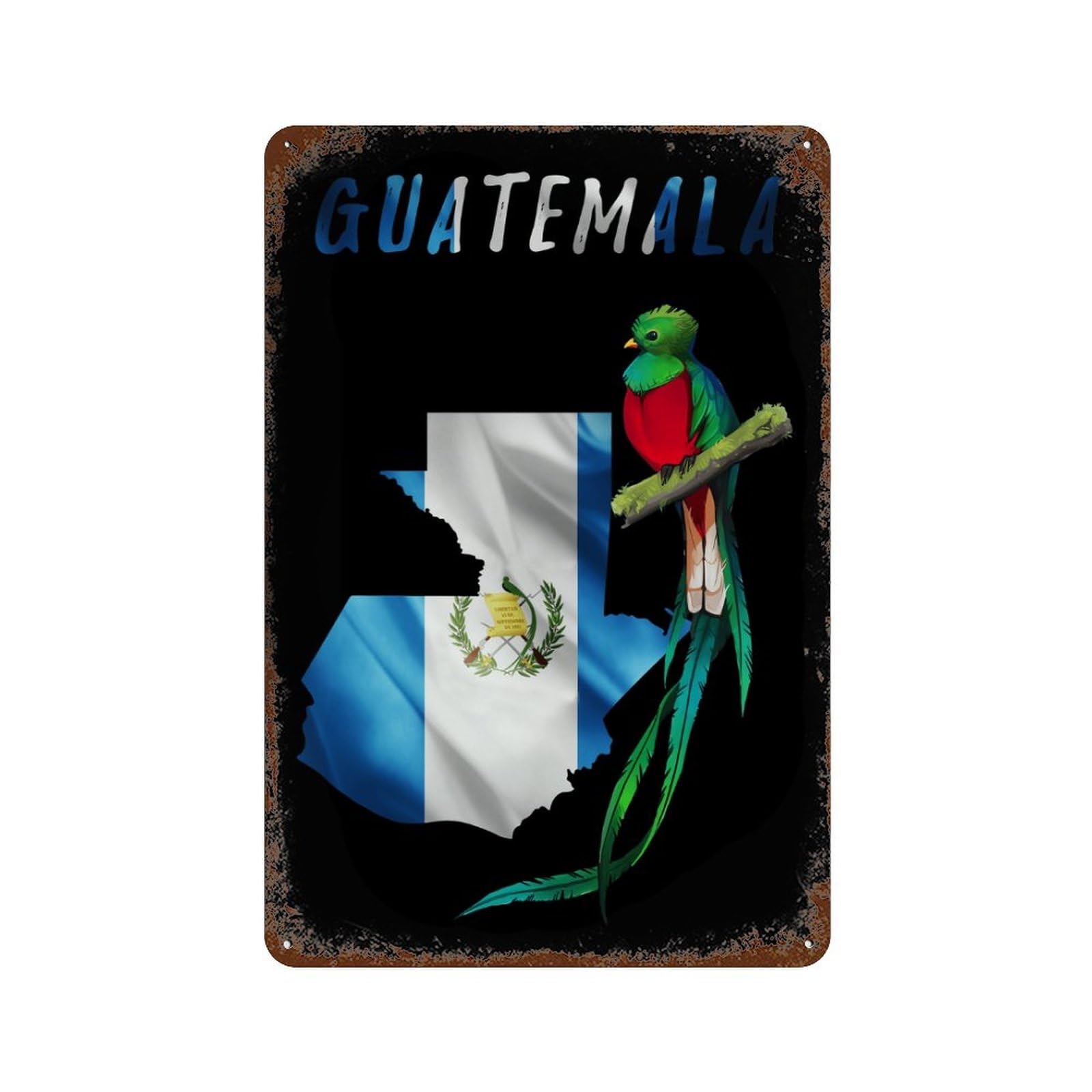 KWQDOZF Flag Map And Quetzal Bird of Guatemala 1 Theme Metal Tin Sign,Vintage Iron Hanging Plate Vertical with Rust Poster Wall Decor 8x12inch