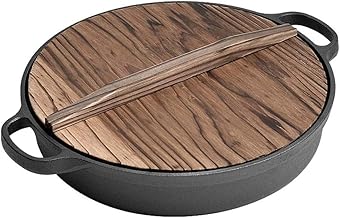 WYOERN Frigideira de ferro fundido wok grosso fundo plano frigideira vintage de ferro fundido frigideira de orelha dupla wok de ferro fundido wok espesso, diâmetro: 35 cm