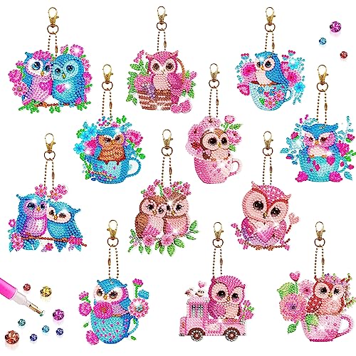 DNWFZ Diamond Painting Porte Clé 5D 12Pcs Diy Porte-Clés Diamond Painting Enfant Oiseau Broderie Diamant Porte Clef Peinture Diamant Porte Clé Enfant Fille...