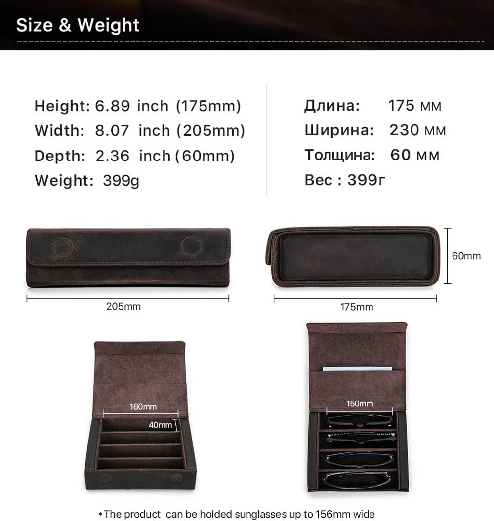 Sunglasses Storage Case Eyeglasses Travel Case for Men and Women 4 Slots Storage Case, Leather Sunglasses Protective Case for Outdoor Travel, Collection
