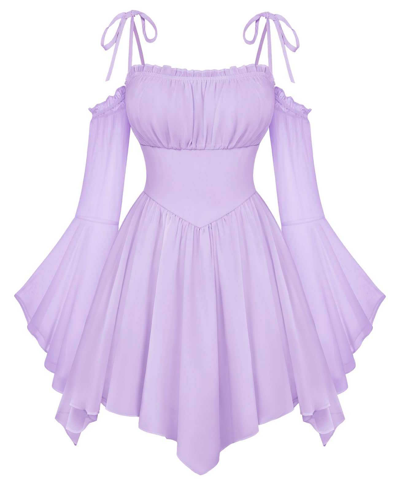Scarlet Darkness Renaissance Costume Women Fairy Dress Off Shoulder Handkerchief Dress Light Purple 2XL