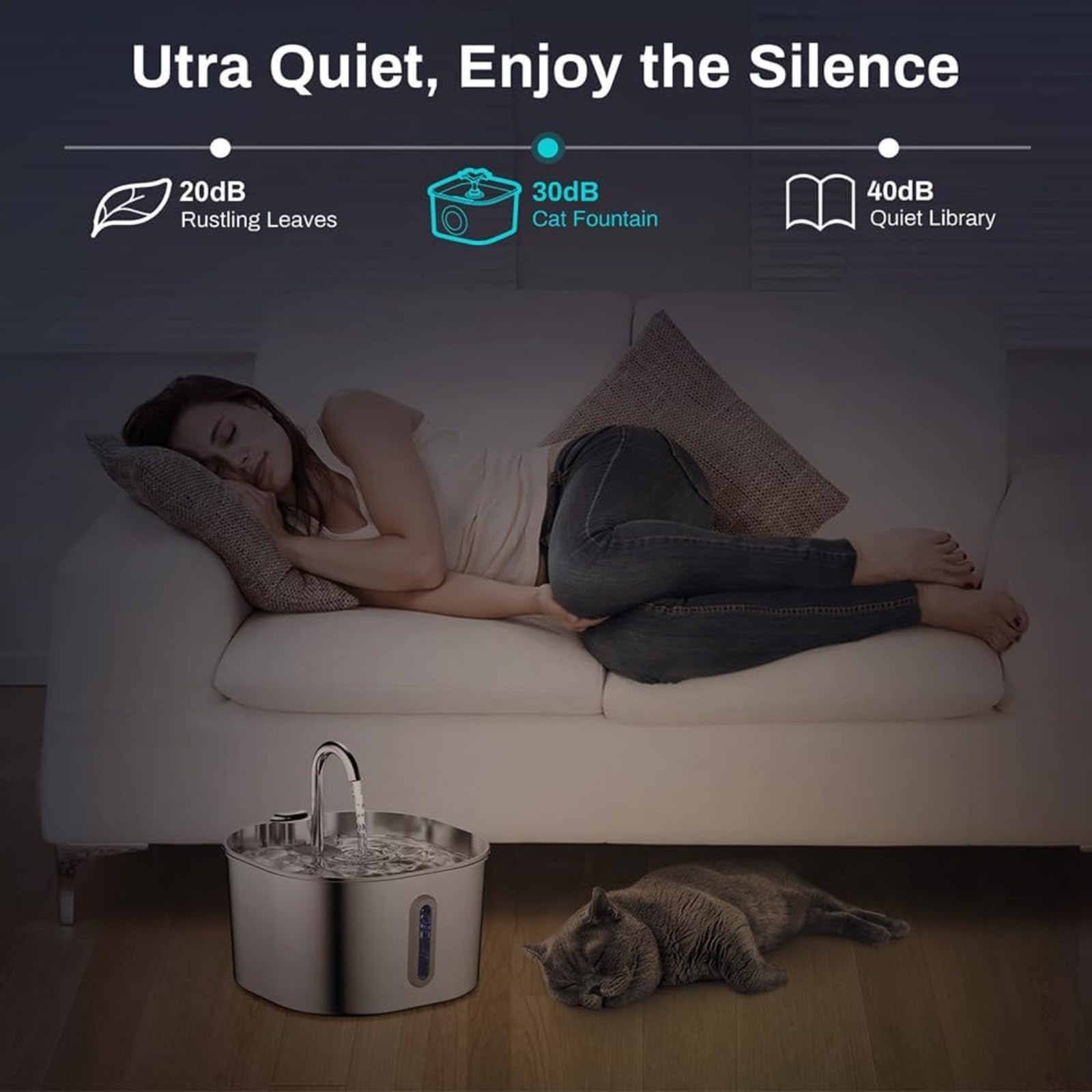 Cat Vitalis 2.2L Fuente Gatos Acero Inoxidable.Bebedero Gatos Automatico,Silencioso Fuente De Agua para Gatos,con Ventana LED, Sistema De Filtro Multicapa (1 Artículo)
